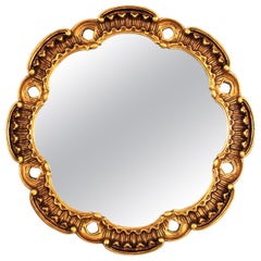 Spanish Giltwood Mirror with Scrollwork Carved Frame, 1960s
