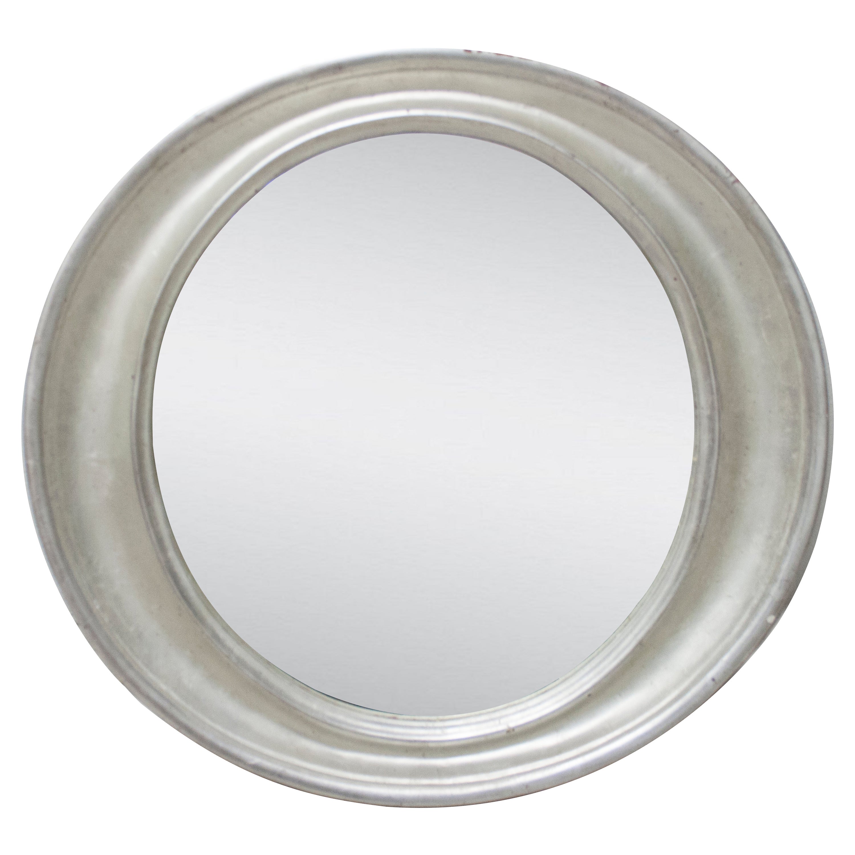 Neoclassical Empire Oval Silver Hand Carved Wooden Mirror For Sale