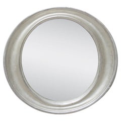 Retro Neoclassical Empire Oval Silver Hand Carved Wooden Mirror