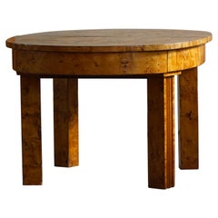 Swedish Art Deco Oval Dining Table in Burl Wood, 1930s