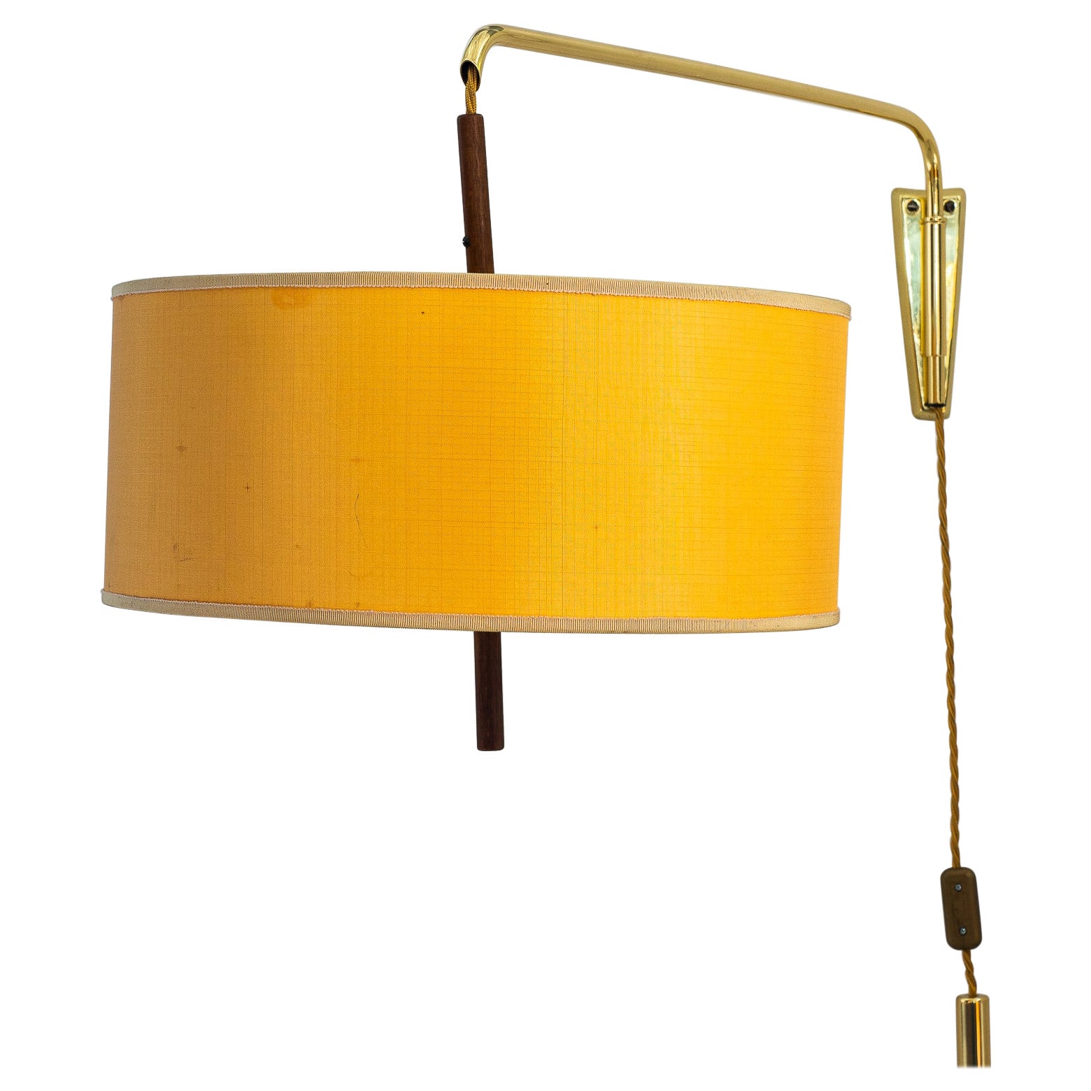 Grande lampada da parete regolabile J.T. Kalmar con paralume originale, anni '50 circa