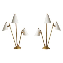 Lovely Set of Italian Design Table Lamps in Minimalist Stilnovo Style Brass 1950