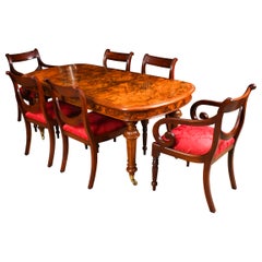 Table de salle à manger victorienne ancienne en ronce de noyer 19ème siècle et 6 chaises