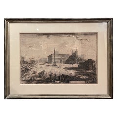 Antique 18th Century Italian Neo Classical Saint John Basilica Black and White Engraving