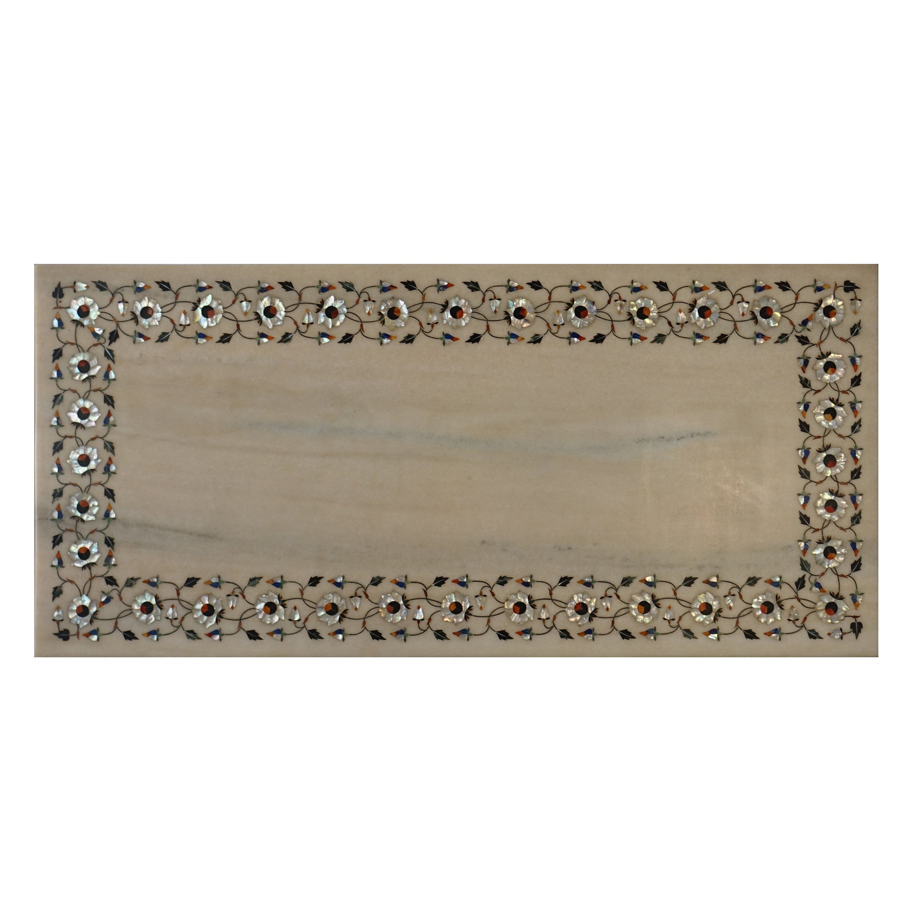 Marble Table Top, Inlaid with Mother-of-Pearl, Lapis and Semi-Precious Stones For Sale