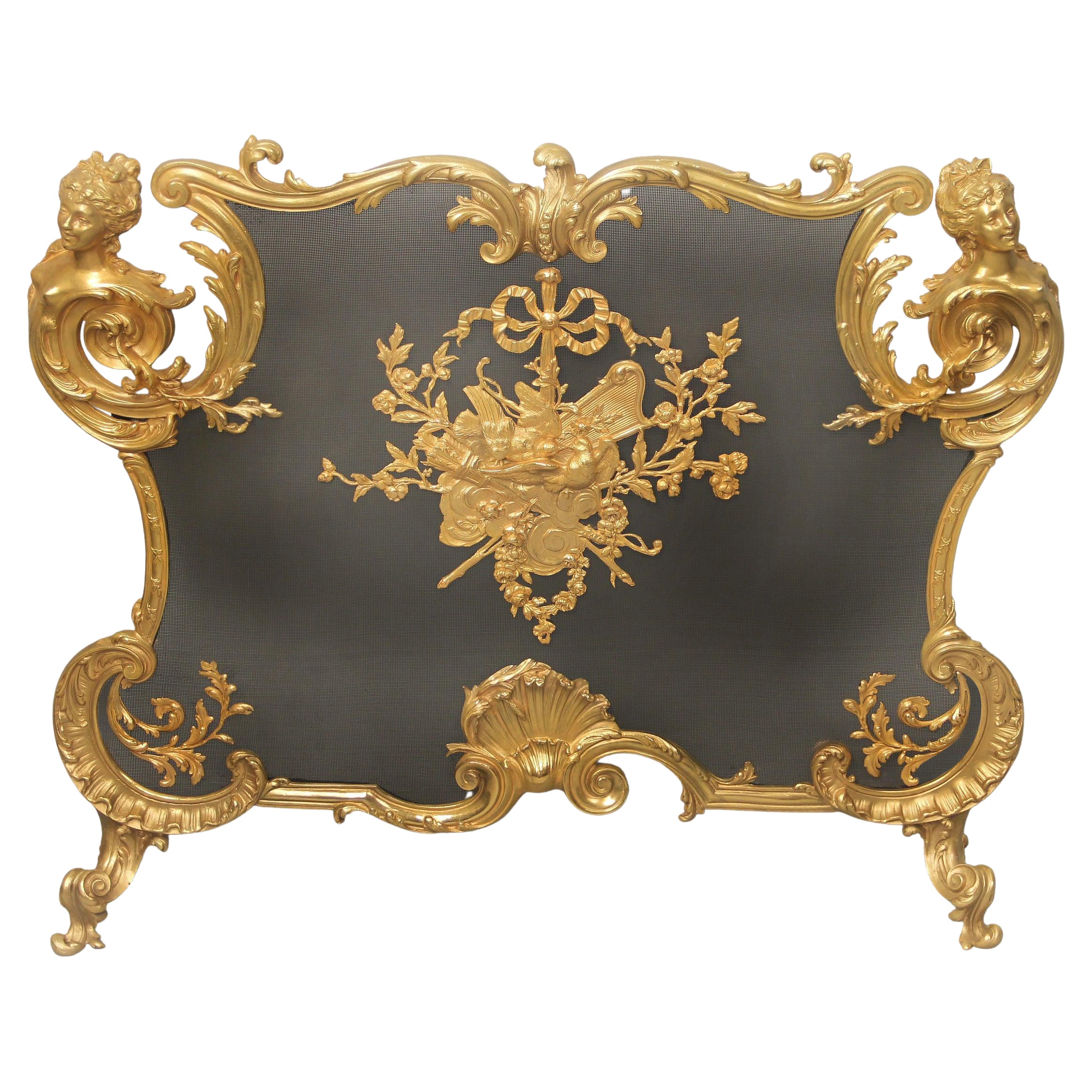 Special Late 19th Century Bronze Firescreen by Maison Bouhon Frères for Linke For Sale