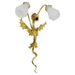 Large French Art Deco Dragon Double Wall Light, Ca. 1930