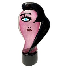 Murano Pop Art Sculpture of Head of a Woman With Black Hair