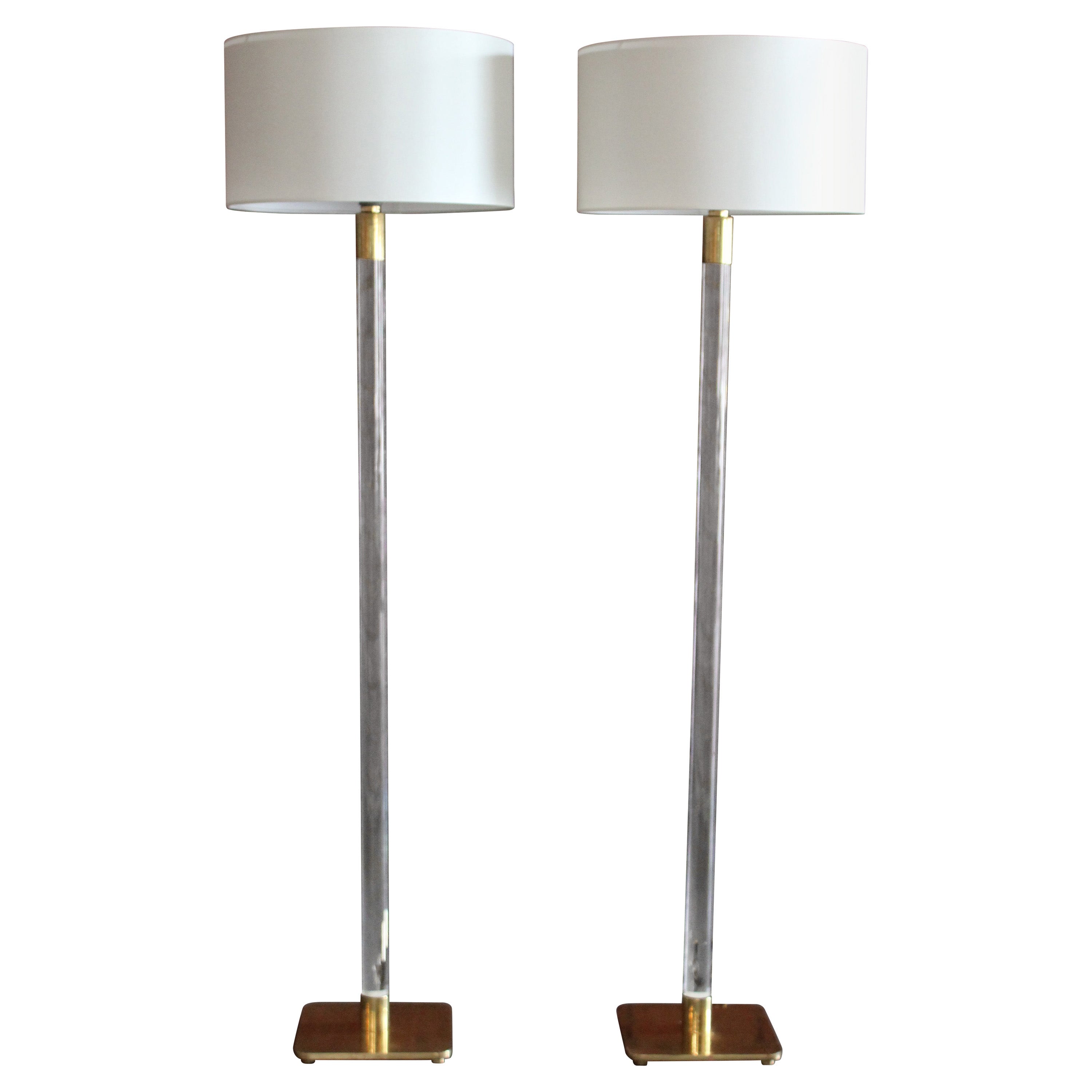 Pair of Glass & Brass Floor Lamps by Hansen, NYC, 1970s