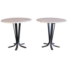 Pair of Iron and Marble End Tables, France, 1950s