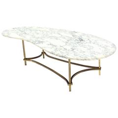 Organic Kidney Shape Marble-Top Brass Base Coffee Table