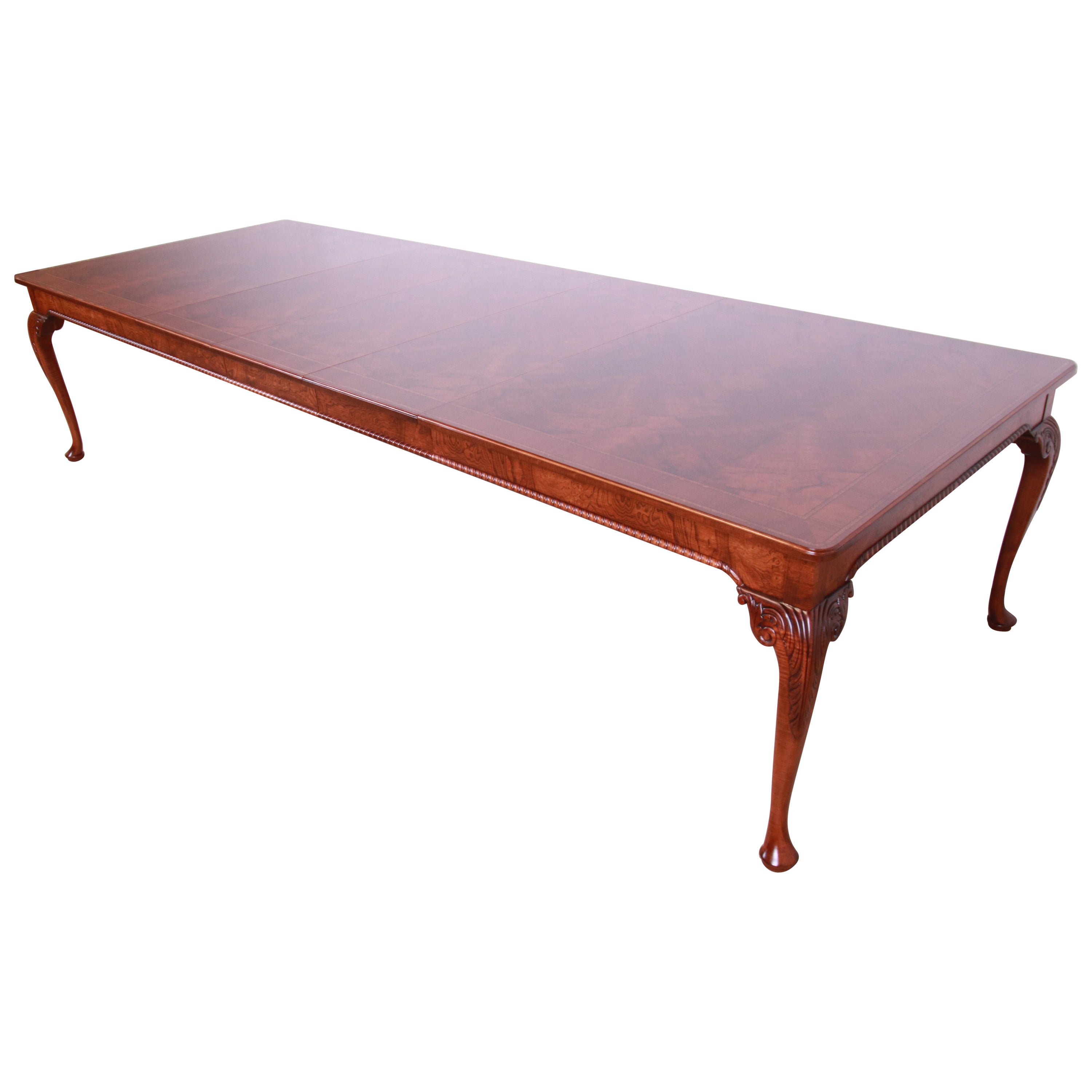 Baker Furniture Stately Homes Chippendale Burled Walnut Dining Table, Refinished