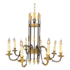 French Directoire Style Gilt and Patina Bronze Chandelier W/ Arrows, Early 20th