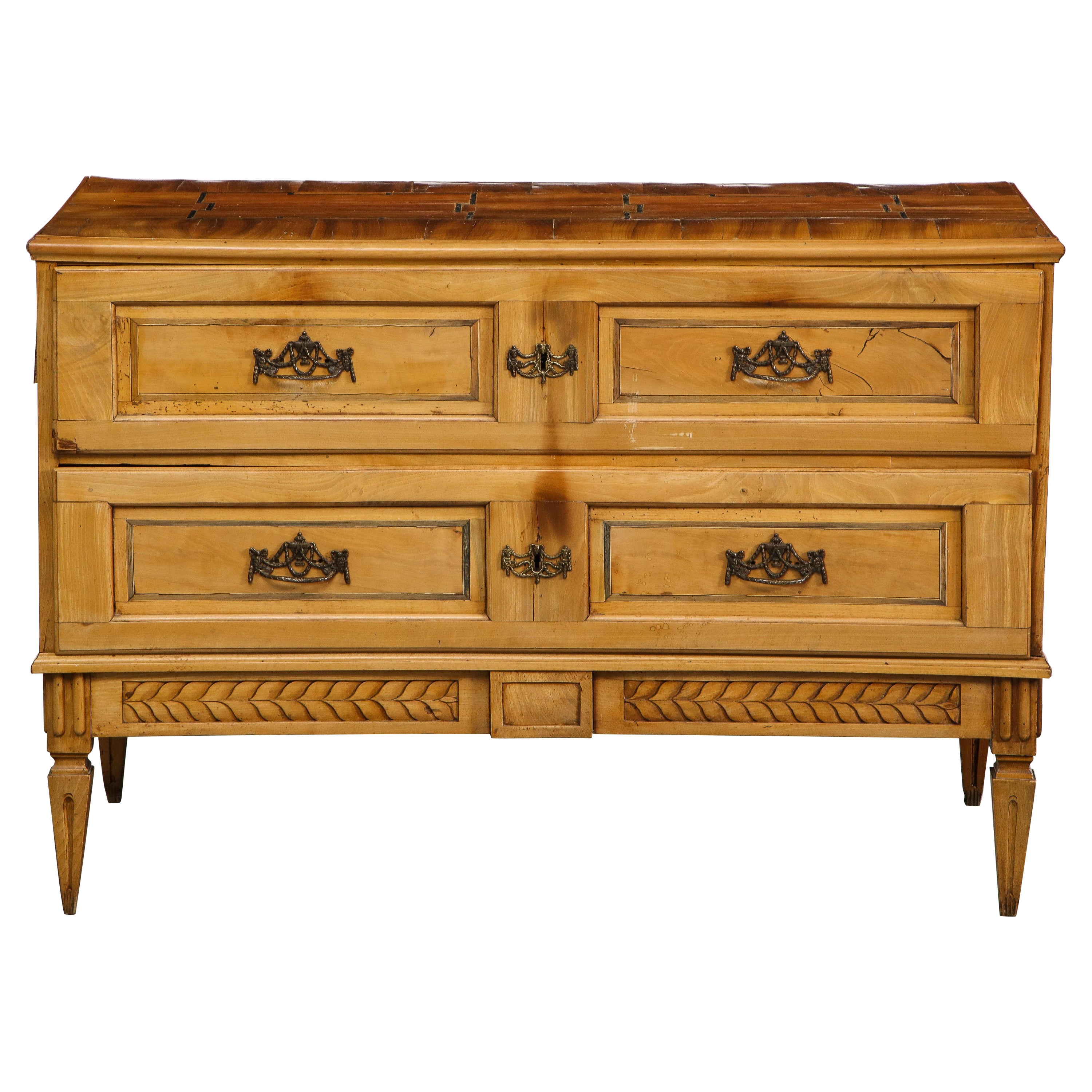 19th Century Louis XVI Style French Oak Chest with Original Bronze Hardware For Sale