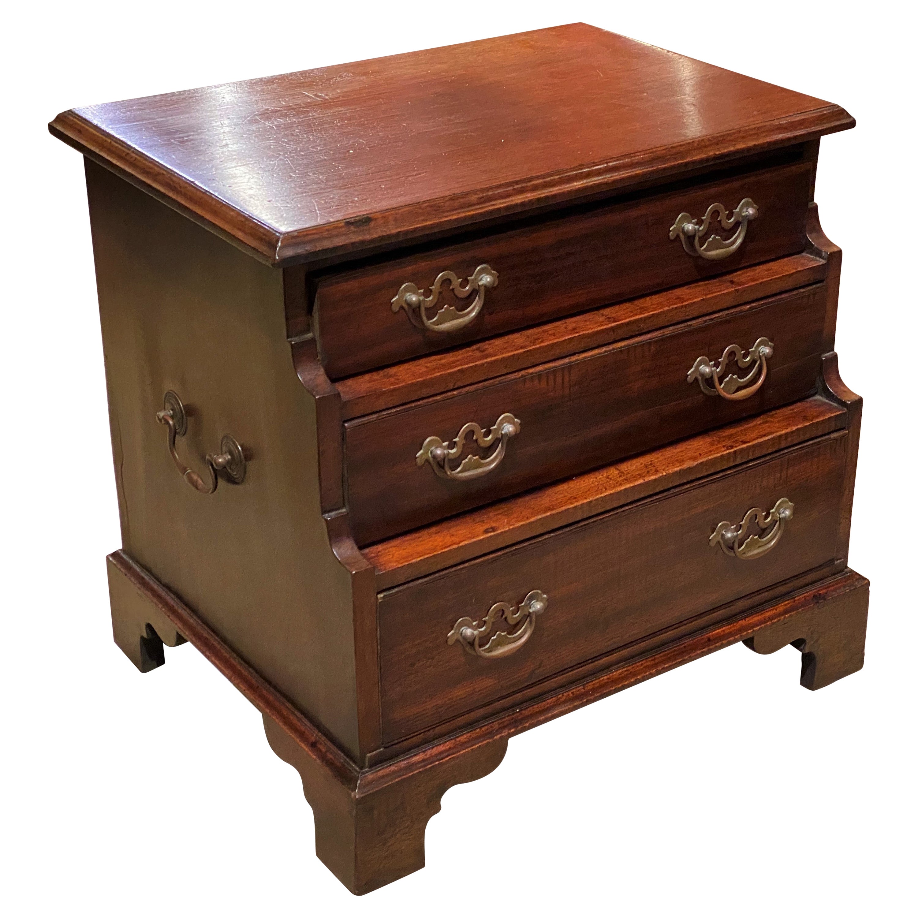 Diminutive English Chippendale Style Mahogany Three Drawer Chest or Side Table