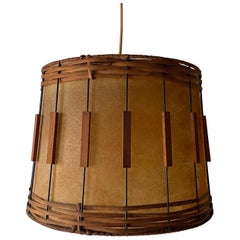 Modernist Natural Wicker and Wood Cocoon Pendant Lamp, 1950s Germany