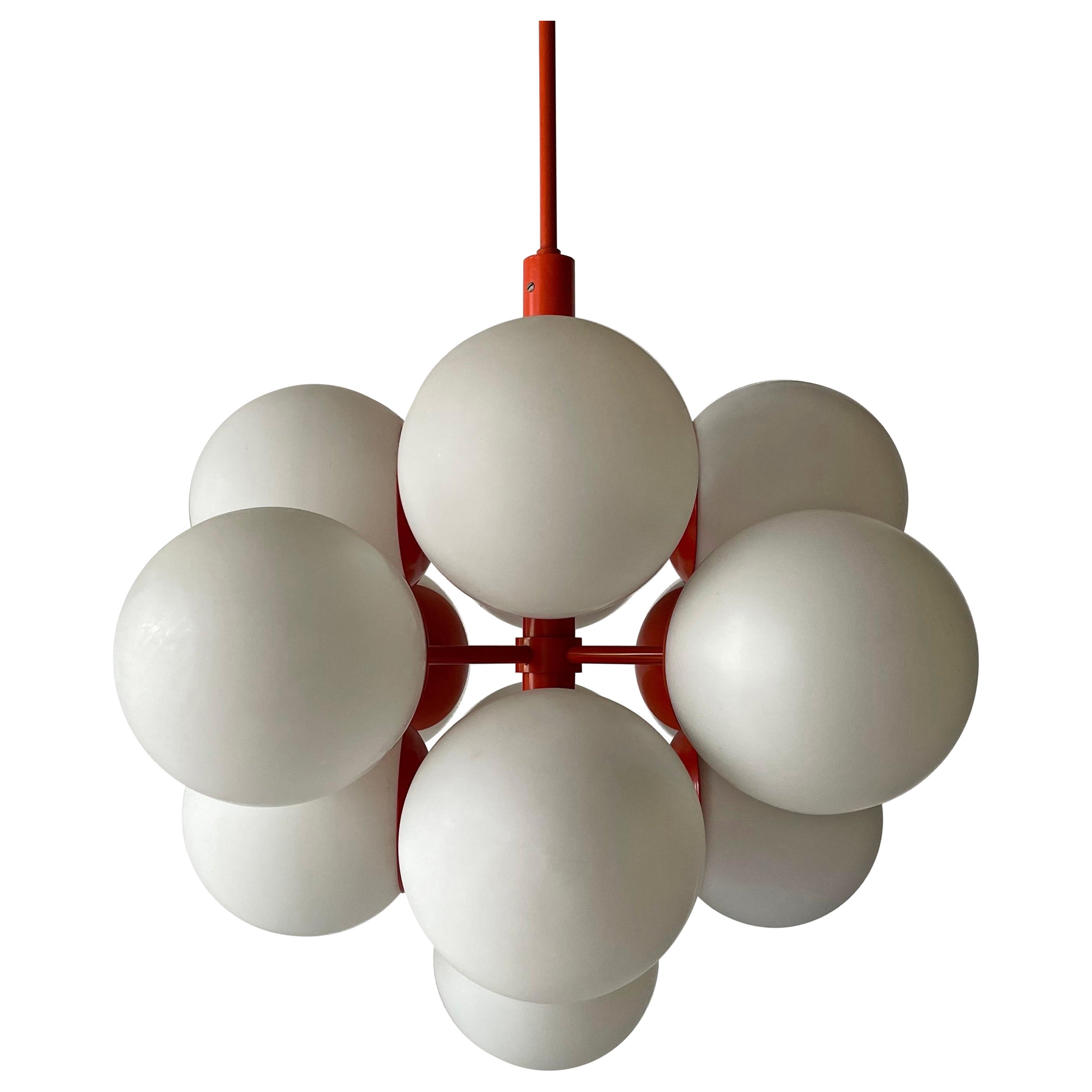 Space Age 13 Balls Orange Chandelier by Kaiser Leuchten, 1970s, Germany