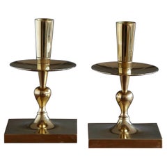 Pair of Tommi Parzinger Brass Candleholders Made By Dorlyn Silversmiths