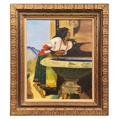 Vintage Mid-Century Oil on Canvas Painting in Gilt Frame Signed MLA After Leon Bonnat