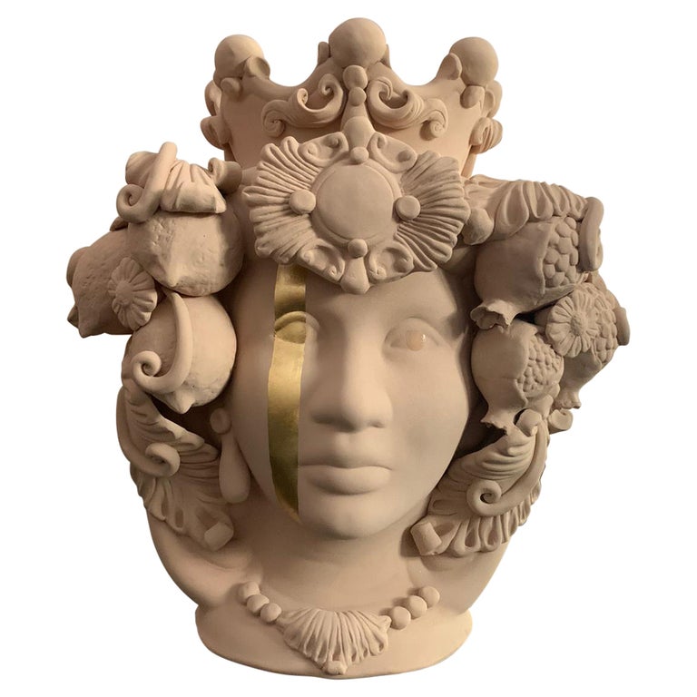 Moorish Heads Vases "Venus with gold", Handmade in Italy, 2019, Unique Design For Sale