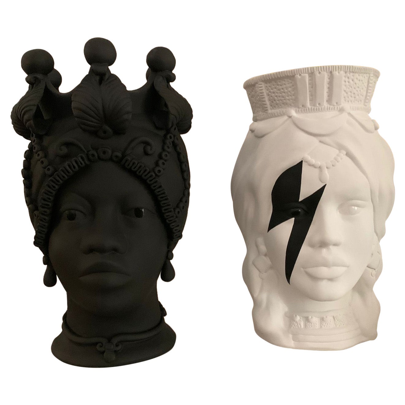 2 Moor Heads  "Futuristic Women", Handmade in Italy, 2019, Unique Design