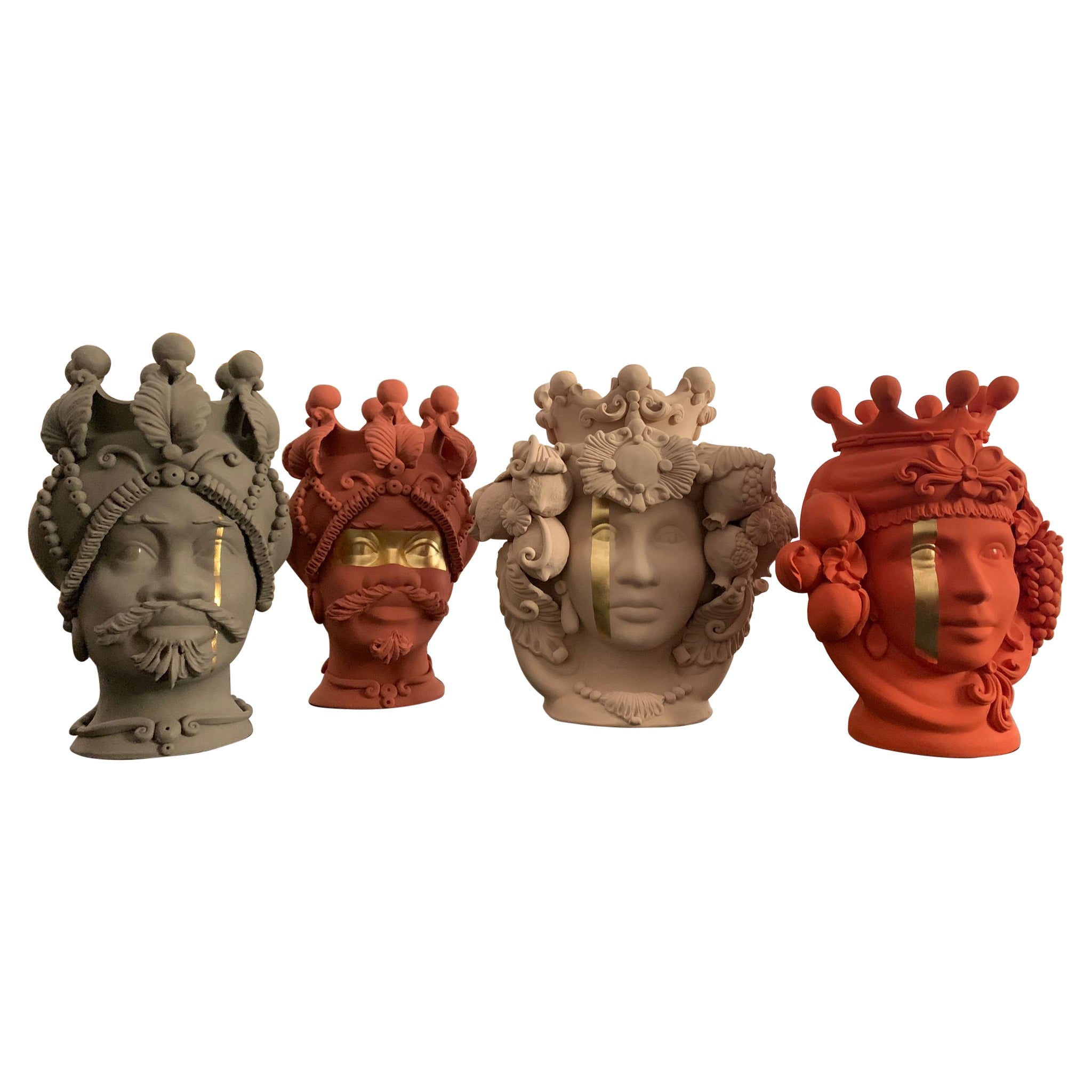 Collection of 4 Vases Moor Head, Handmade in Italy, 2019, Unique Design For Sale
