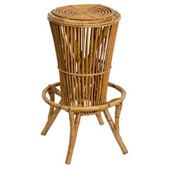 Vintage Italian Stool of Rattan and Bamboo from the Mid-20th Century