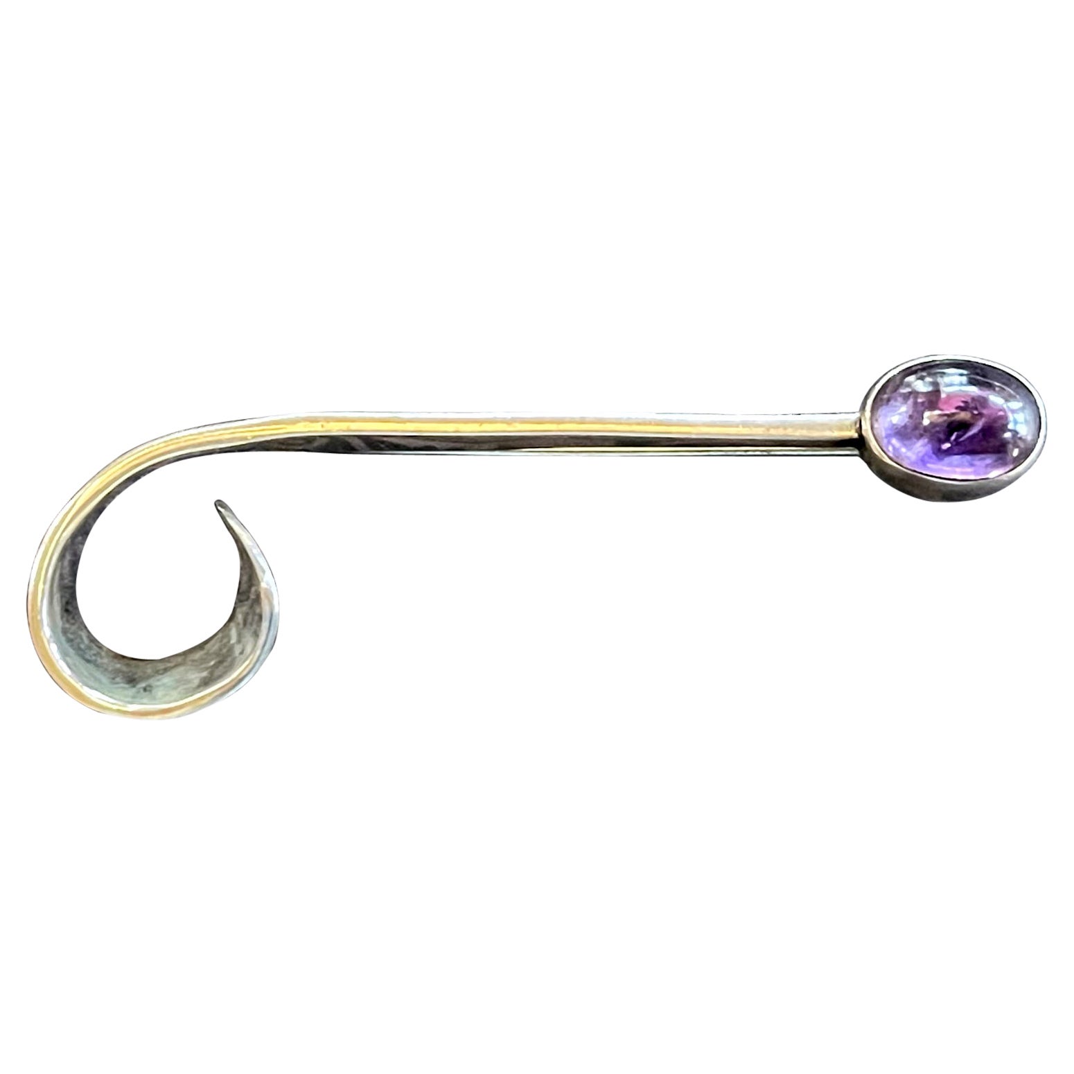 Mexican Modern Silver and Amethyst Brooch Antonio Pineda For Sale