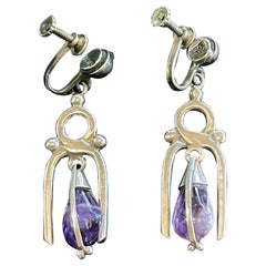 Mexican Modern Silver and Amethyst Earrings Antonio Pineda 