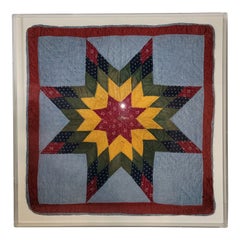 19th C Pennsylvania. Eight Point Star Doll Quilt in Plexy Frame