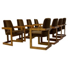 Eight Oak and Mohair Dining Chairs