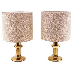 Vintage Nice Pair Hollywood Regency Table Lamps with Flower Lampshades, 1960s