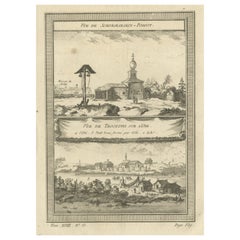 Antique Print of the Ob River and Villages in Siberia, Russia, 1768