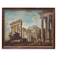 Antique 18th Century Italian Painting of Landscapes with Classical Ruins