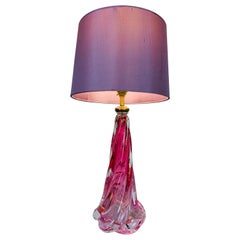 1950s Belgium Val St Lambert Pink Swirled Twisted Crystal Glass Lamp Base