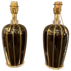 Pair of Black Murano Glass Table Lamps, Italy, 1960s