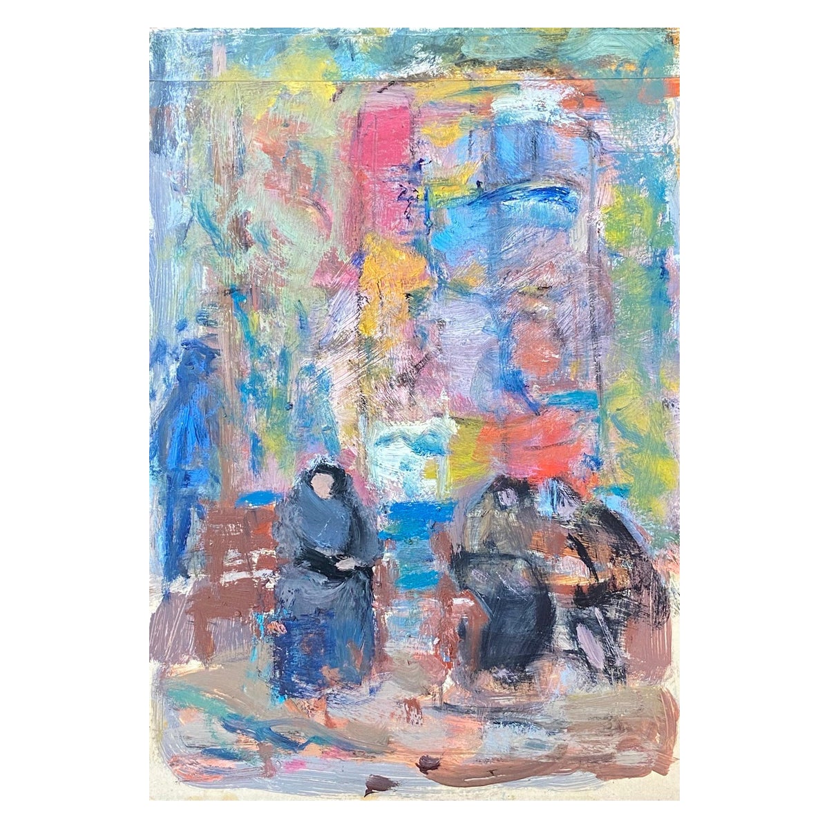 Peinture à l'huile moderniste allemande du 20e siècle - Figures colorées - Scène de rue