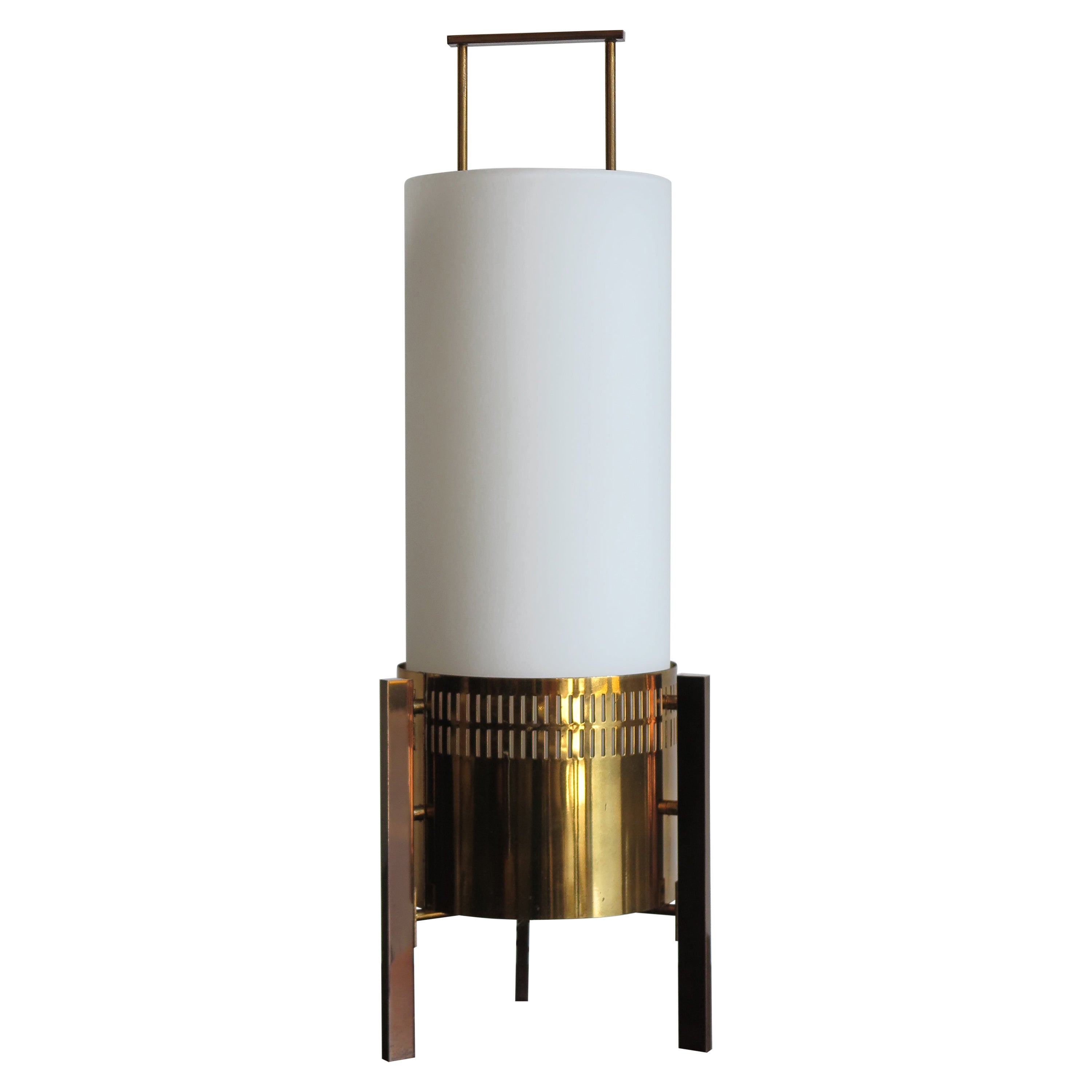 Stilnovo Midcentury Italian Brass Glass Table Lamp, Floor Lamp 1950s