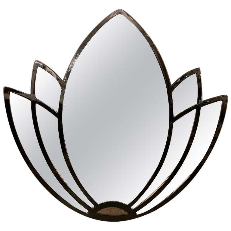 Large 'Water Lily' Black Frame Mirror, Italy 1970s For Sale