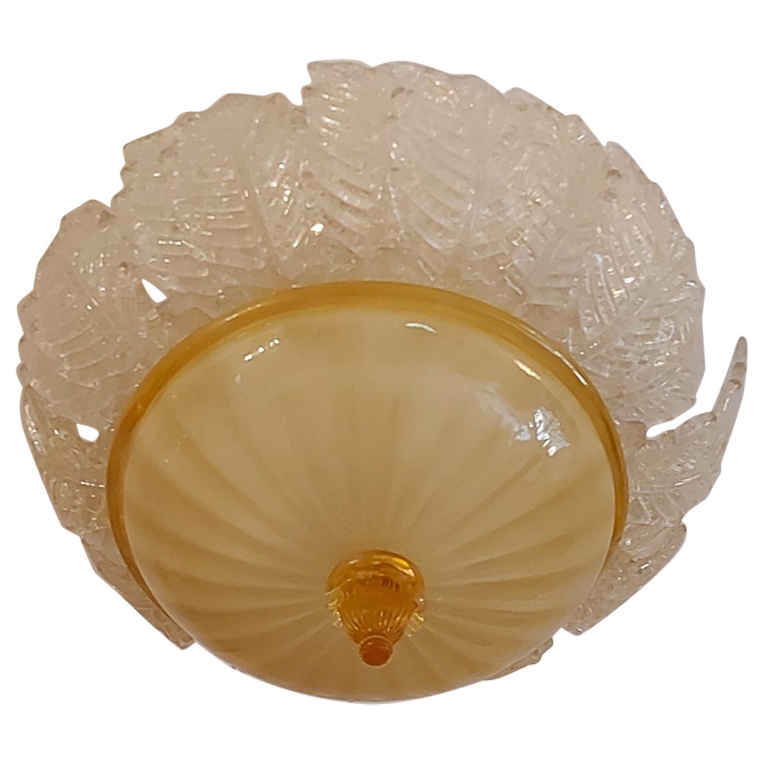 Barovier Flower Ceiling Lamp Murano with Gold Inclusion, Italy 1930s For Sale