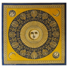 Tapis Piero Fornasetti Sun Moon Face jaune et bleu du 20ème siècle, vers 1980