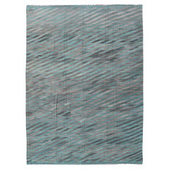 Modern Afghan Hand-Woven Kilim in Wool with Sub-Geometric Slanted Stripe Design