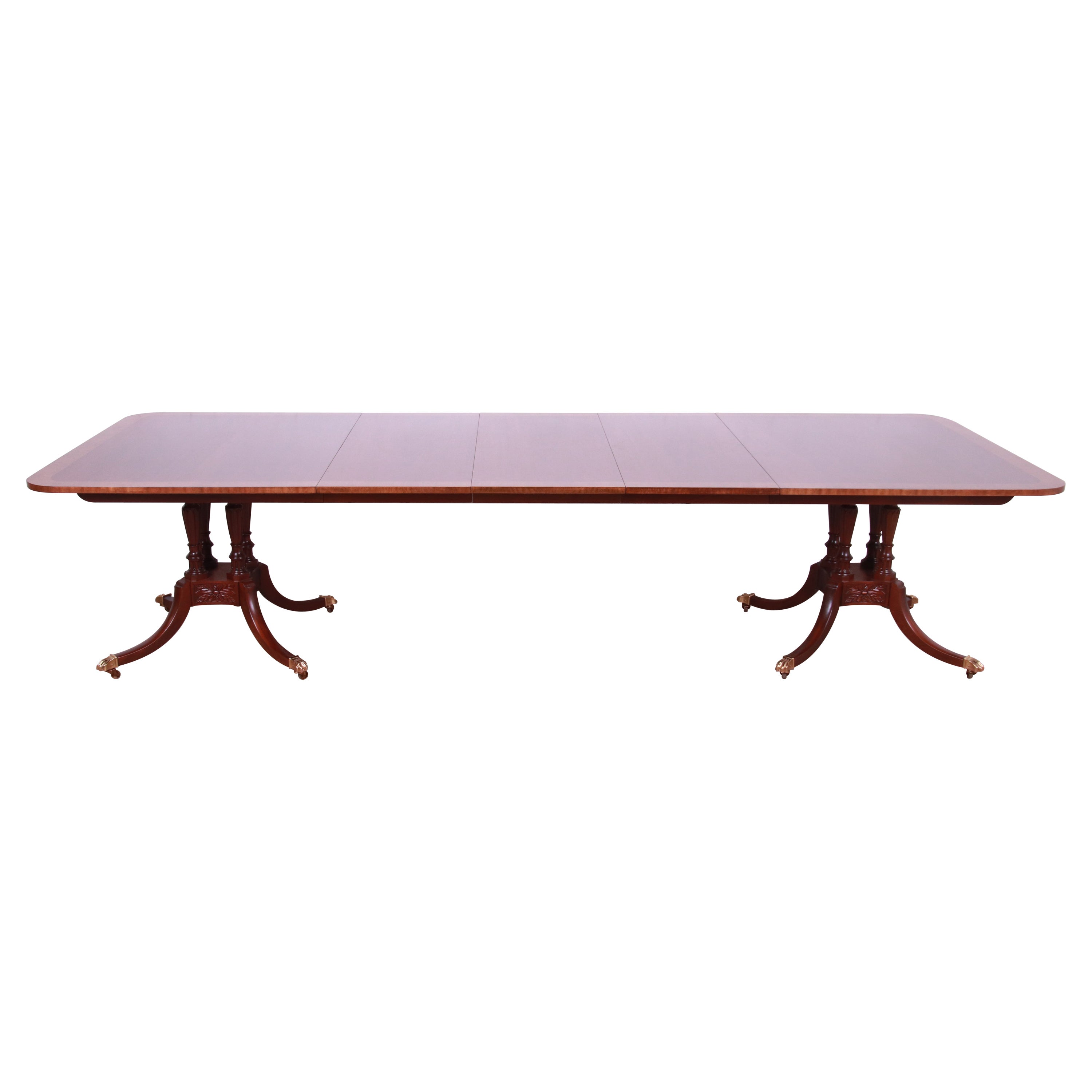 Baker Furniture Georgian Double Pedestal Extension Dining Table, Refinished
