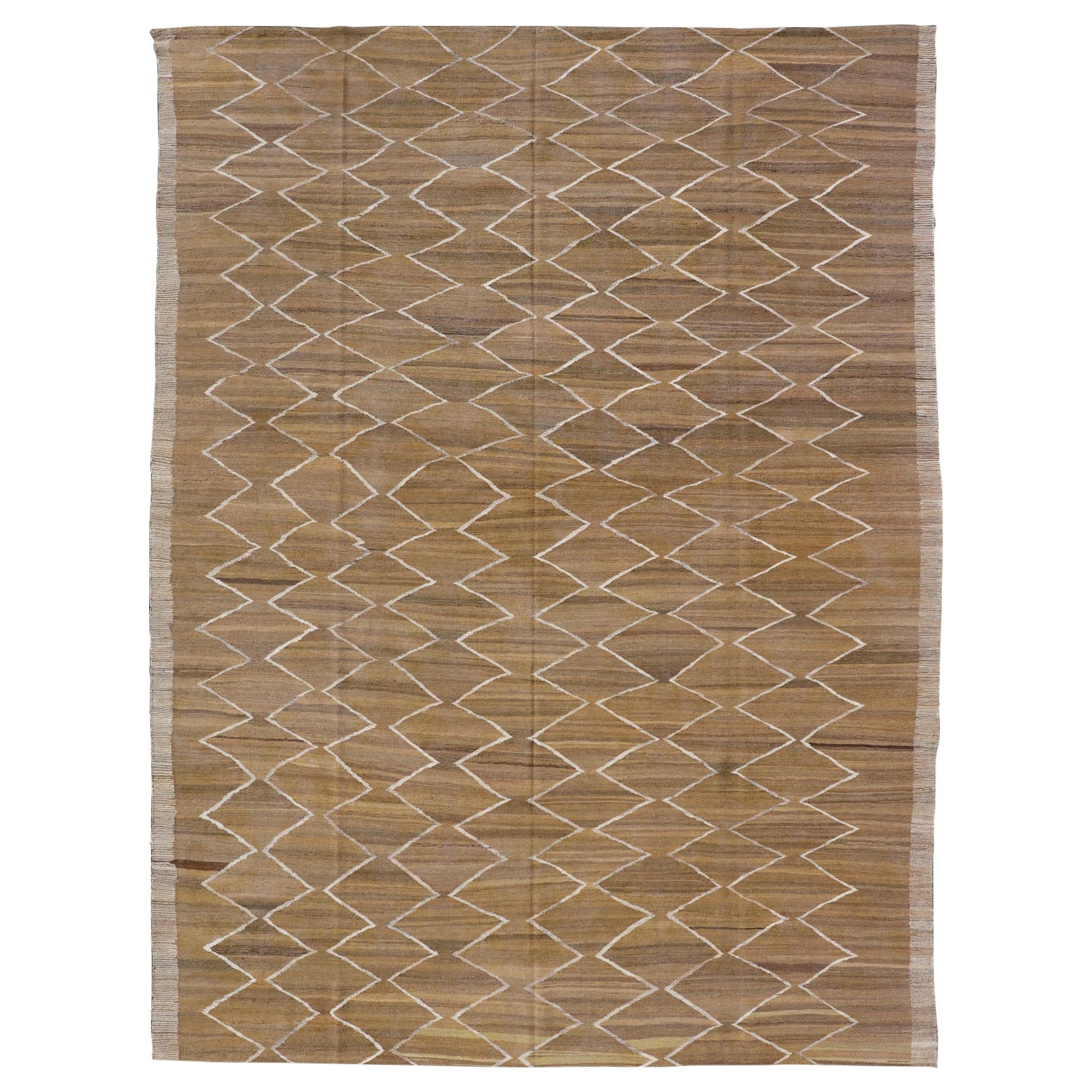 Hand-Woven Flatweave Kilim in Wool with Sub-Geometric Design in Marigold & Ivory For Sale