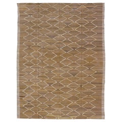 Hand-Woven Flatweave Kilim in Wool with Sub-Geometric Design in Marigold & Ivory