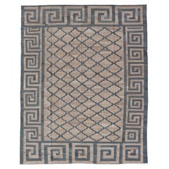 Hand-Woven Flatweave Kilim in Wool with Geometric Diamond & Greek Key Design