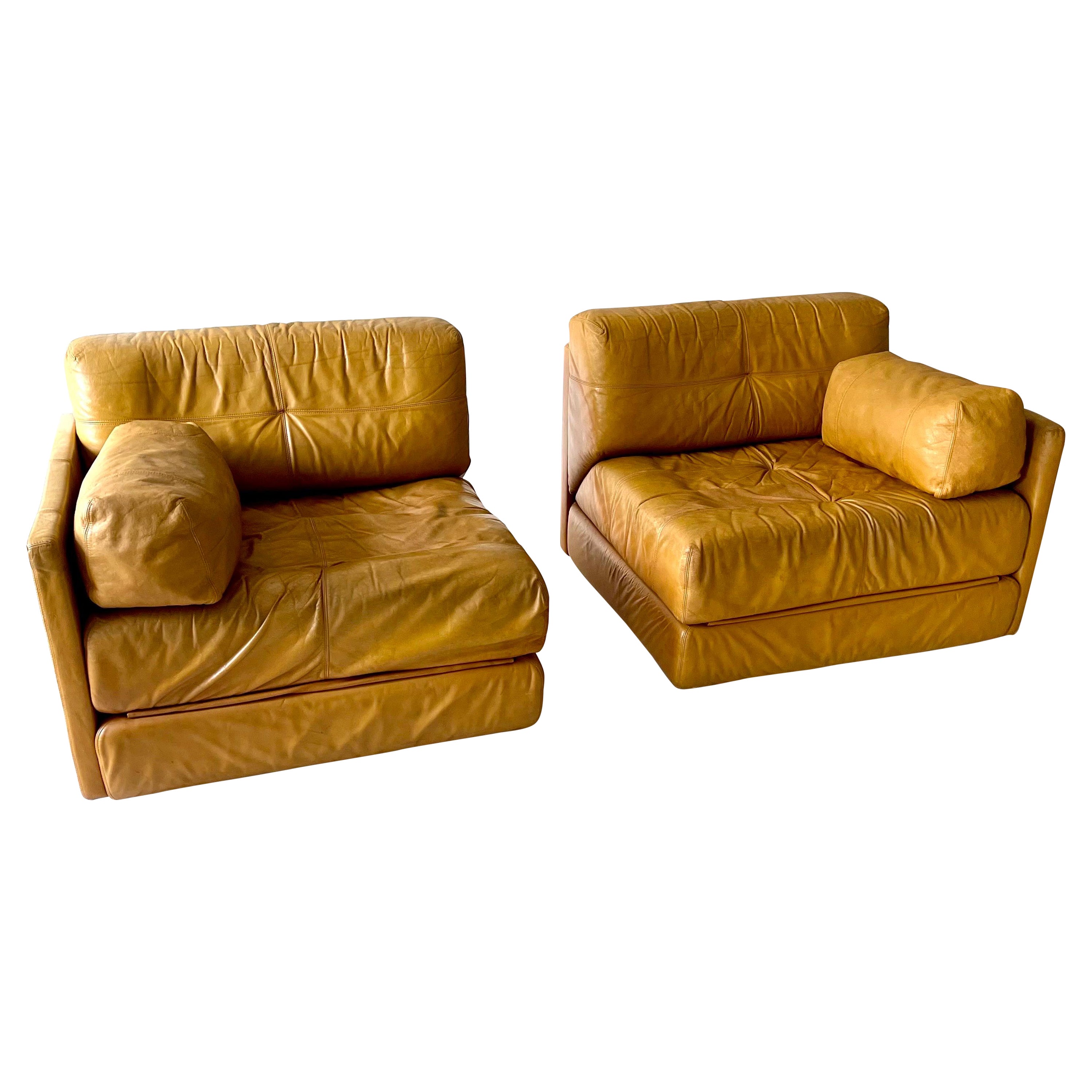 Wittmann Atrium Cognac Leather Pair Lounge Chairs, 1970s For Sale