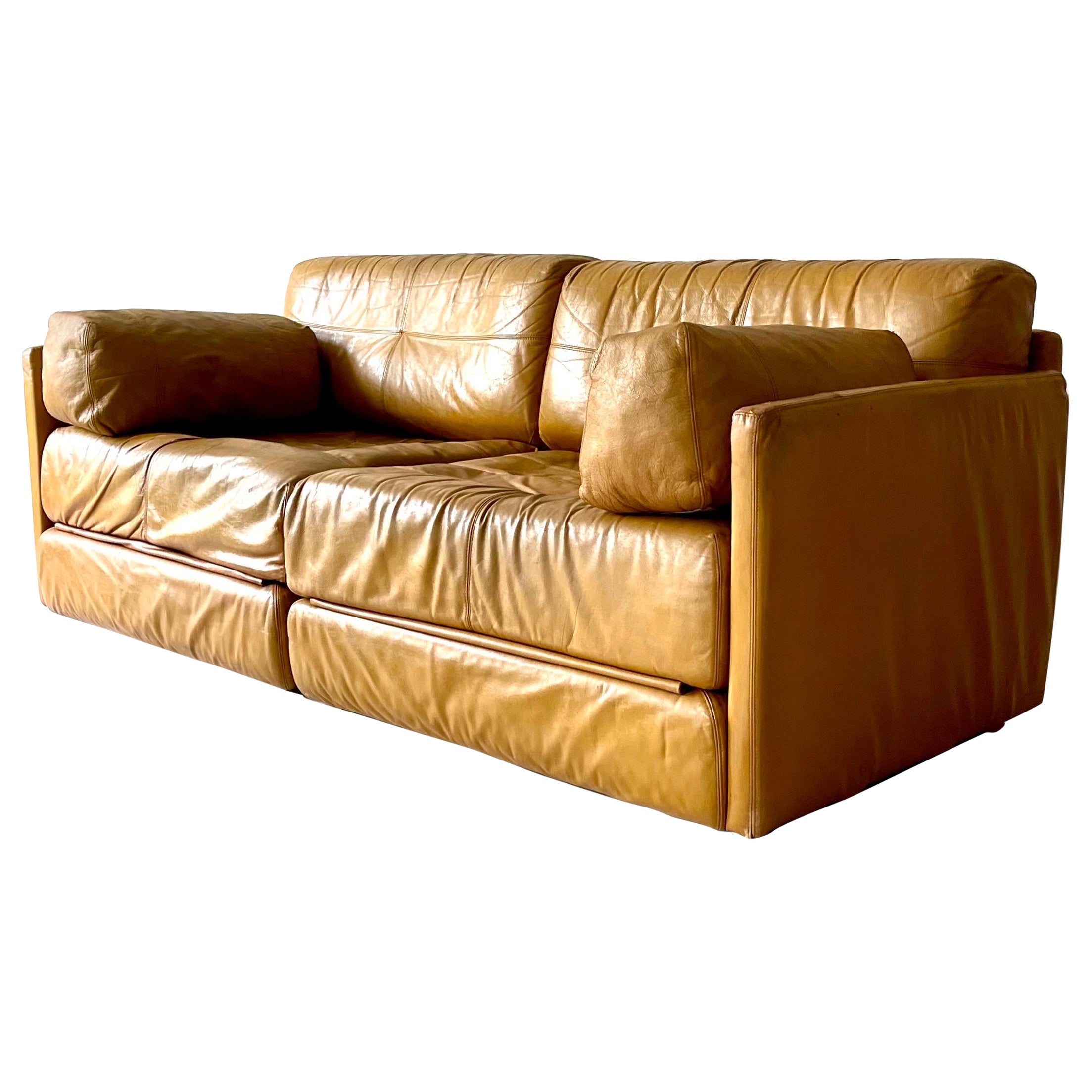 Wittmann Atrium Cognac Leather Daybed Sofa, 1970s