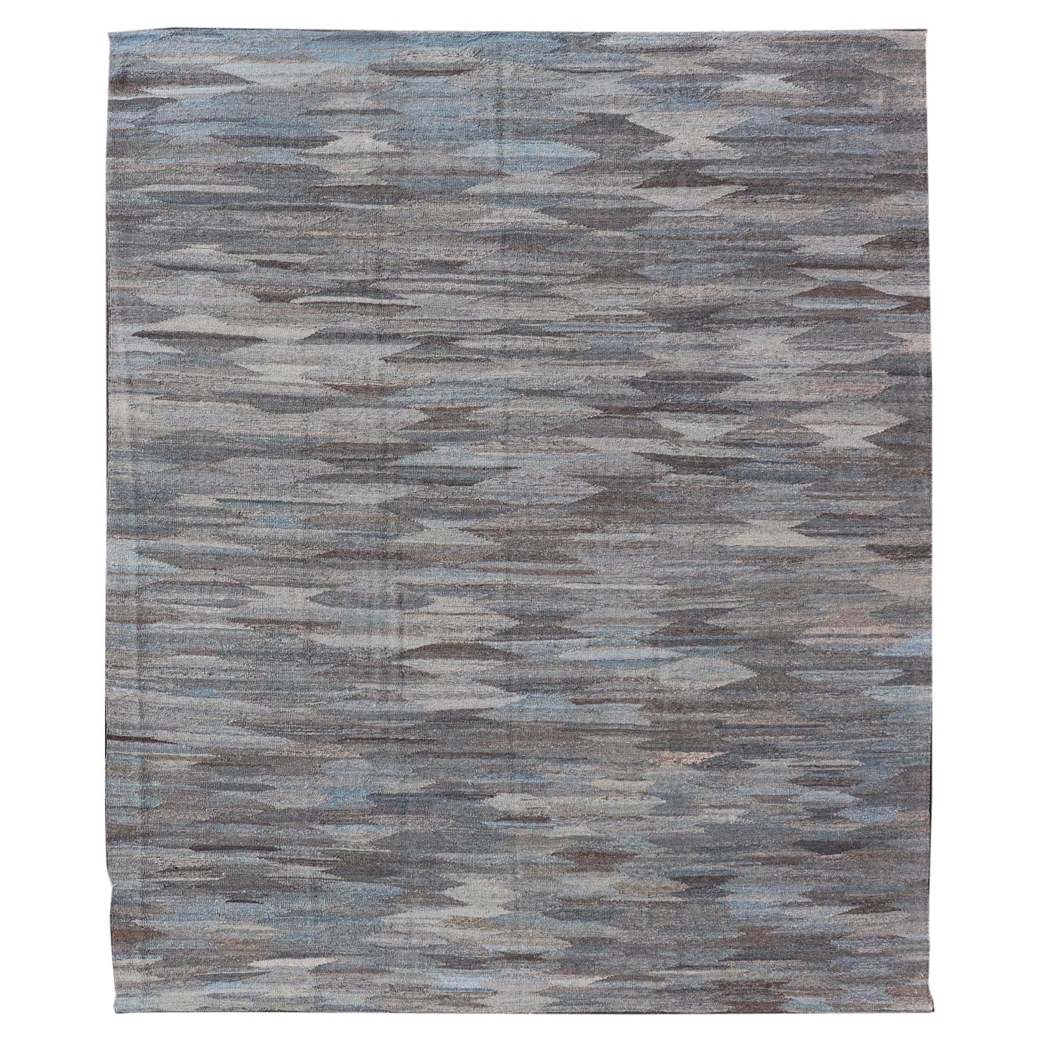 Modern Hand-Woven Flatweave Kilim in Wool with Sub-Geometric Diamond Design For Sale