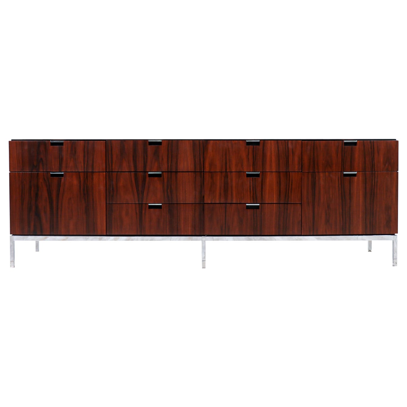 Florence Knoll Rosewood & Steel Credenza with Carrara Marble Top